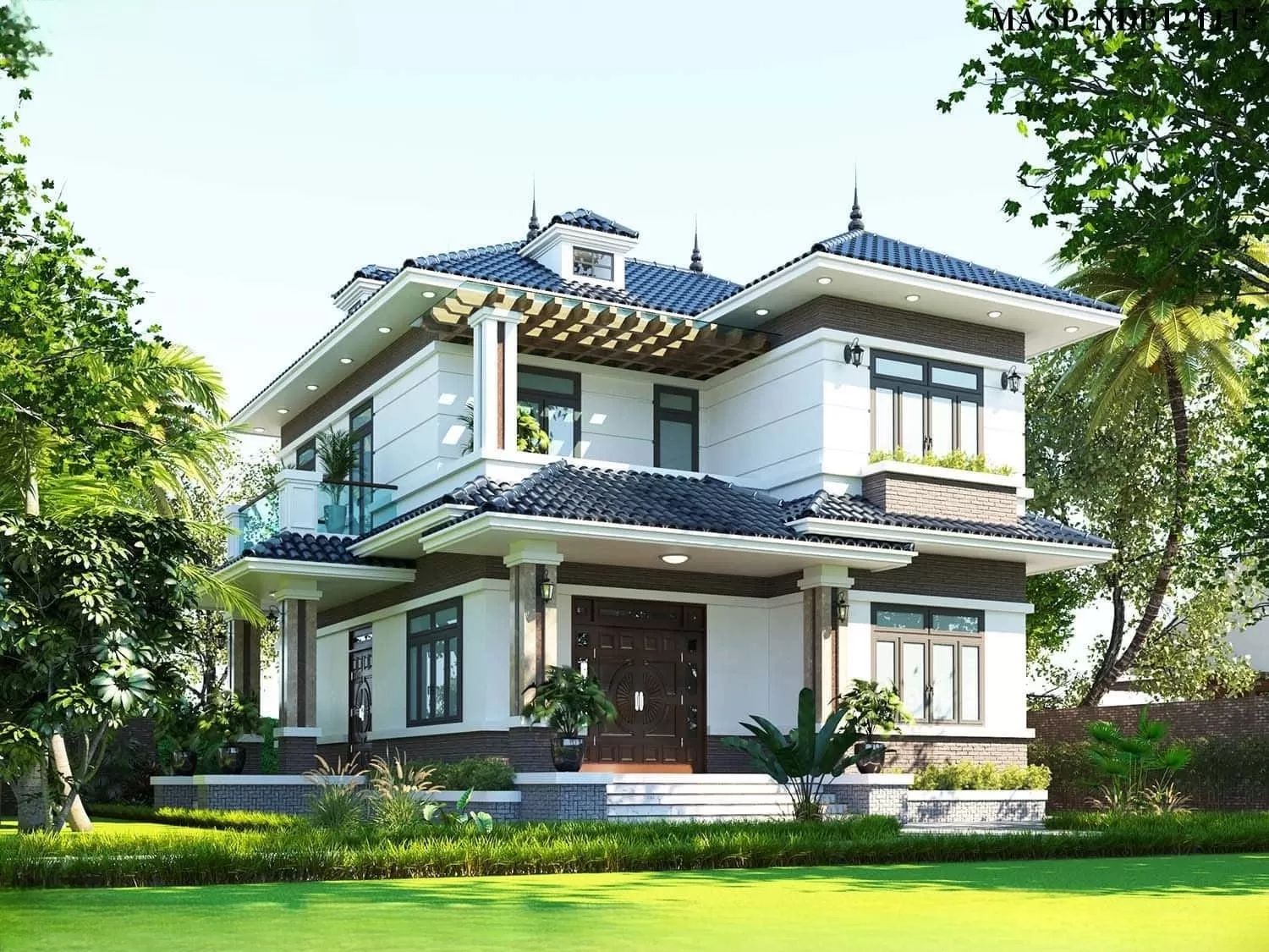 Ngôi nhà 2 tầng mái nhật 120m2 có sân vườn kiểu hiện đại