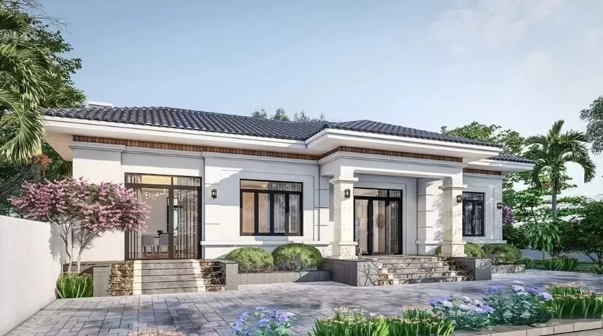 Mẫu nhà sân vườn 1 tầng mái nhật 120m2 hiện đại ở nông thôn