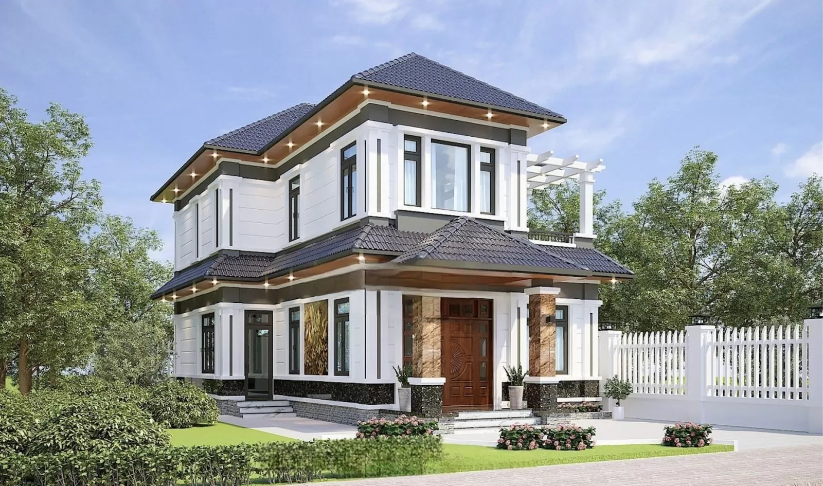 Mẫu nhà sân vườn 120m2 hiện đại mái nhật có tính ứng dụng cao