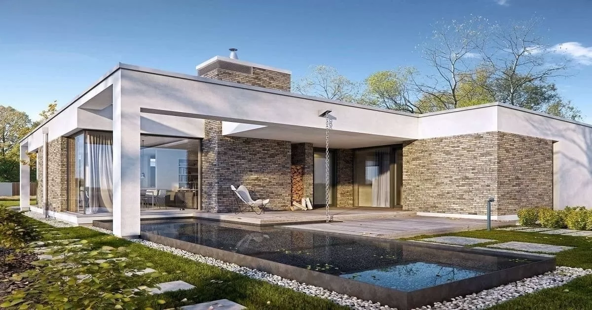 Nhà 1 tầng 120m2 mái bằng hiện đại có hồ bơi