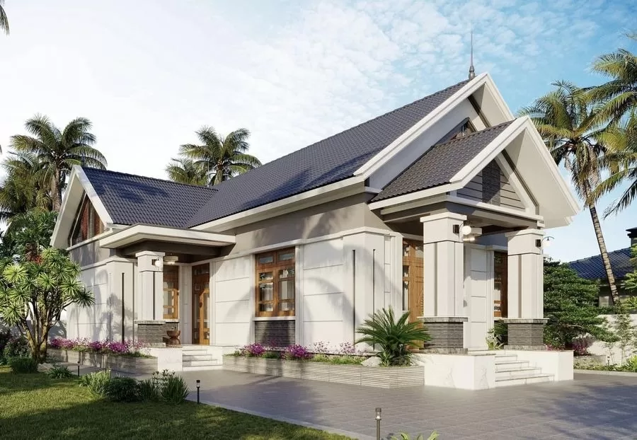 Nhà 1 tầng 120m2 mái thái hiện đại hình chữ L