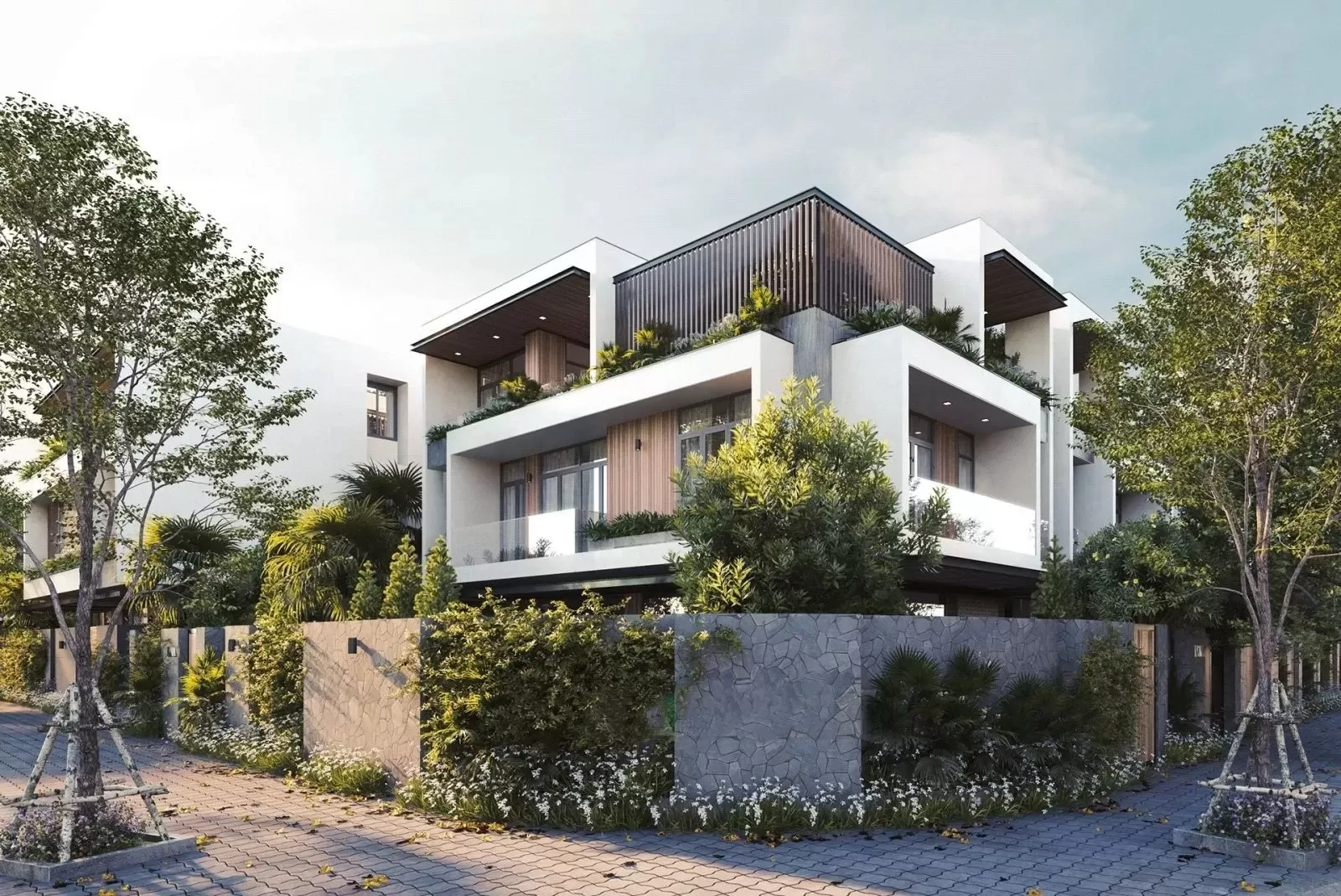 Biệt thự nhà vườn 3 tầng mái bằng hiện đại 120m2