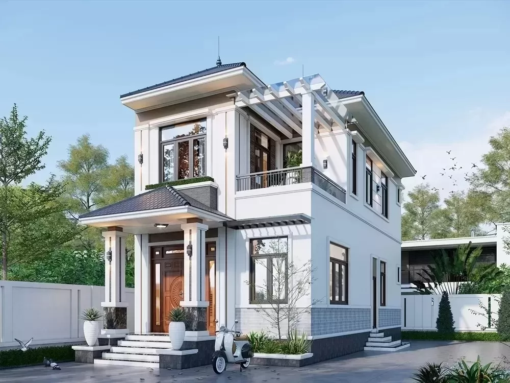 Mẫu nhà vườn 2 tầng mái nhật 120m2 4 phòng ngủ