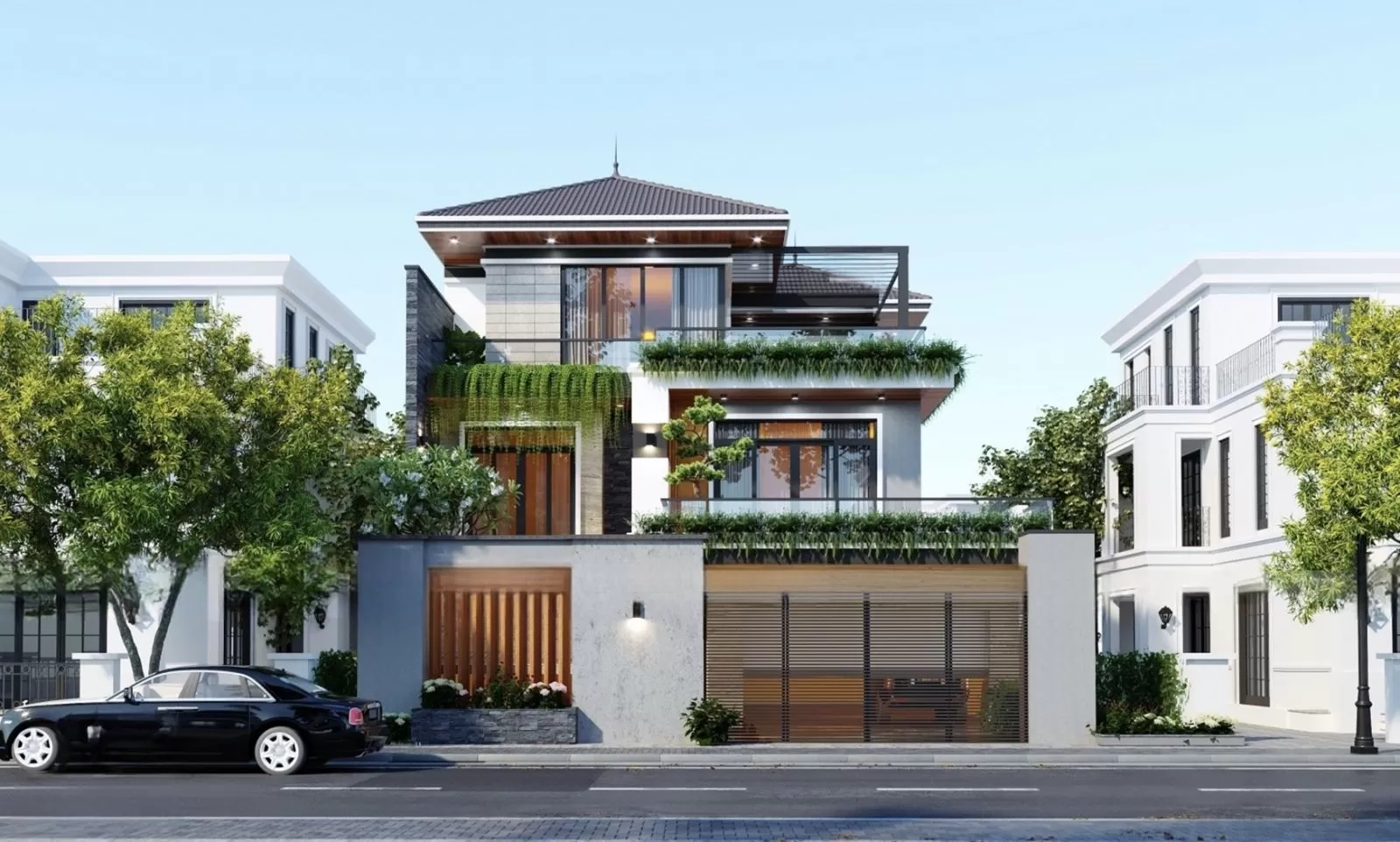Biệt thự nhà phố 3 tầng mái nhật hiện đại 120m2
