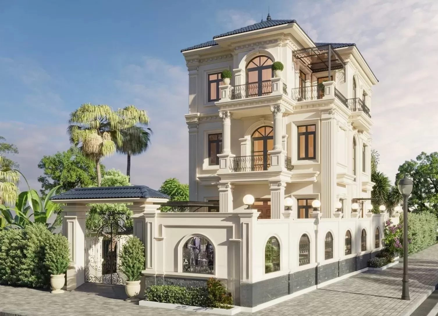Thiết kế nhà 3 tầng 7x11m có ưu điểm bố trí công năng dễ dàng, kiến trúc đẹp từ hiện đại đến tân cổ điển và không gian sống thoáng mát nhờ sự kết hợp giữa cây xanh sân vườn