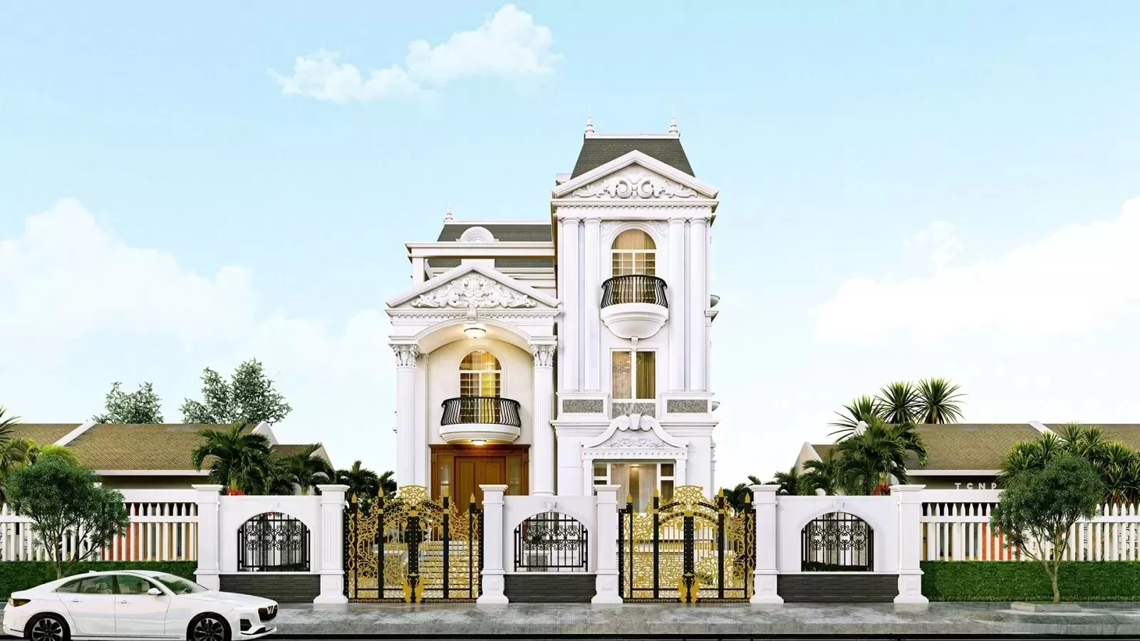 Thiết kế nhà 3 tầng 7x11m có ưu điểm bố trí công năng dễ dàng, kiến trúc đẹp từ hiện đại đến tân cổ điển và không gian sống thoáng mát nhờ sự kết hợp giữa cây xanh sân vườn
