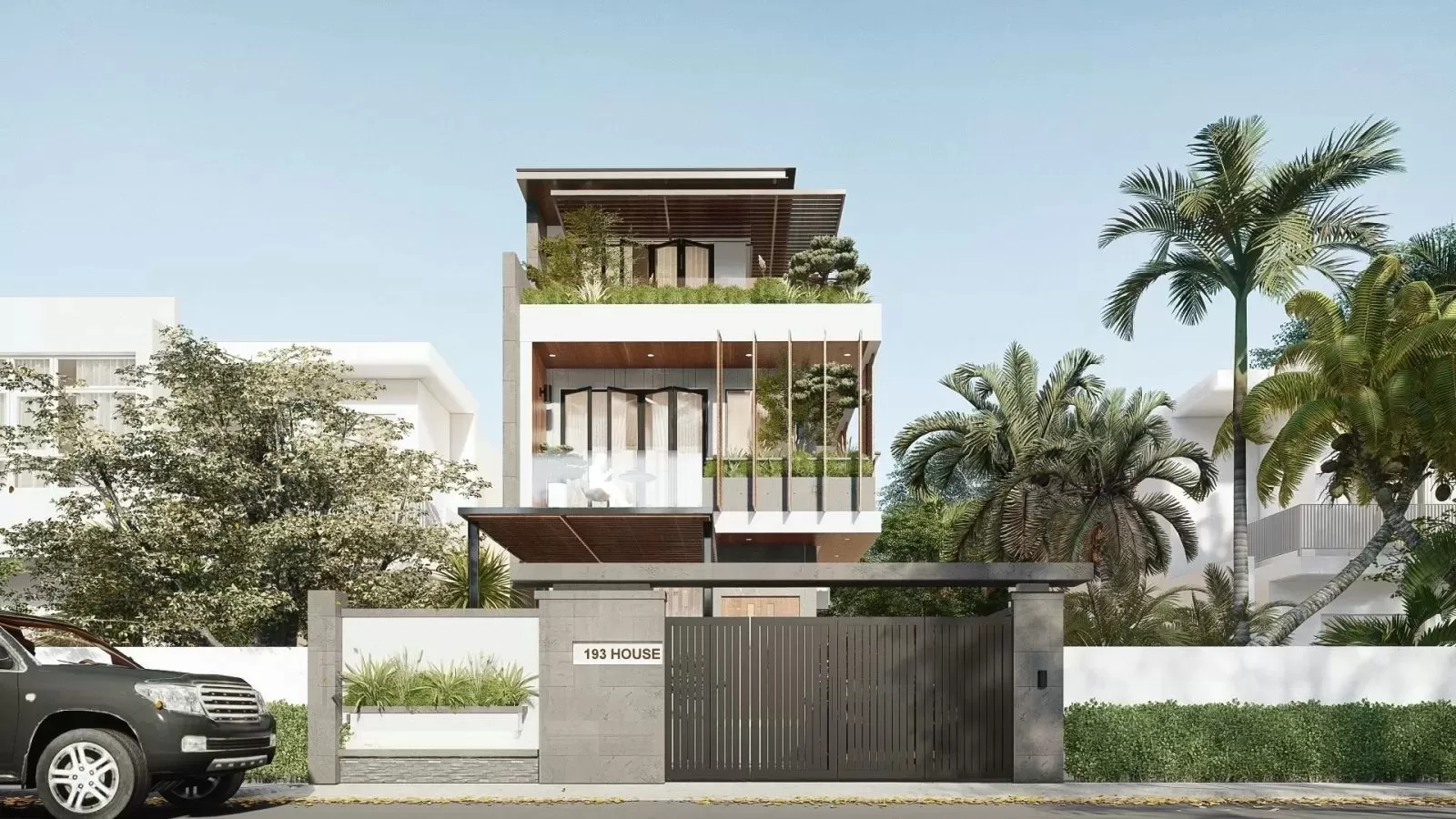 Thiết kế nhà 3 tầng 7x11m có ưu điểm bố trí công năng dễ dàng, kiến trúc đẹp từ hiện đại đến tân cổ điển và không gian sống thoáng mát nhờ sự kết hợp giữa cây xanh sân vườn