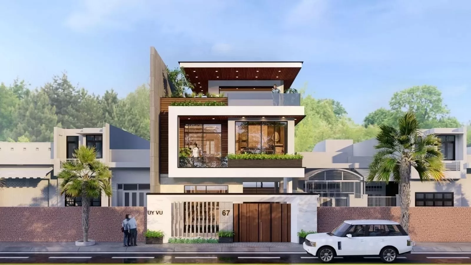 Thiết kế nhà 3 tầng 7x11m có ưu điểm bố trí công năng dễ dàng, kiến trúc đẹp từ hiện đại đến tân cổ điển và không gian sống thoáng mát nhờ sự kết hợp giữa cây xanh sân vườn