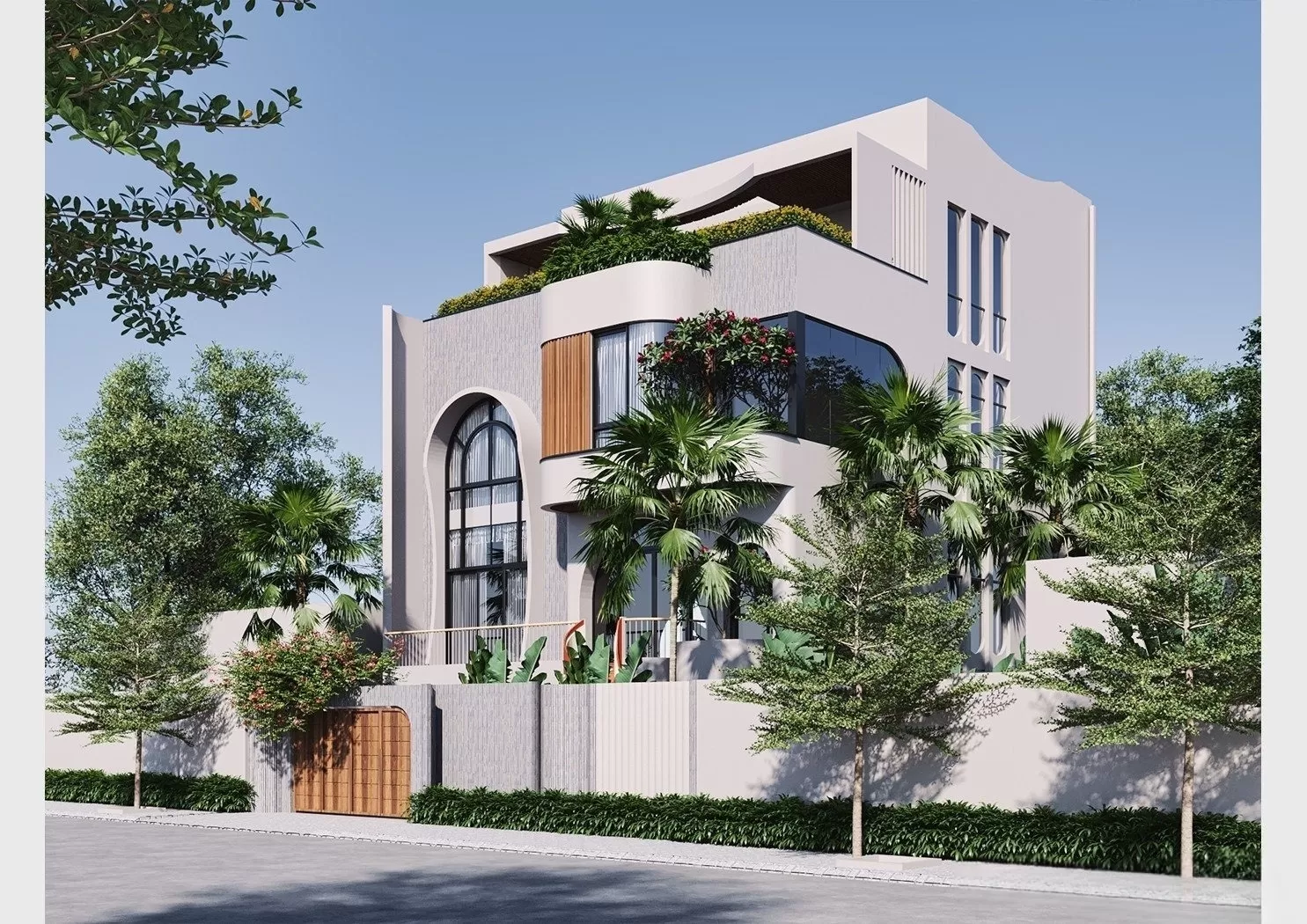 Biệt thự vuông 3 tầng sân vườn hiện đại 150m2 có khoảng thông tầng