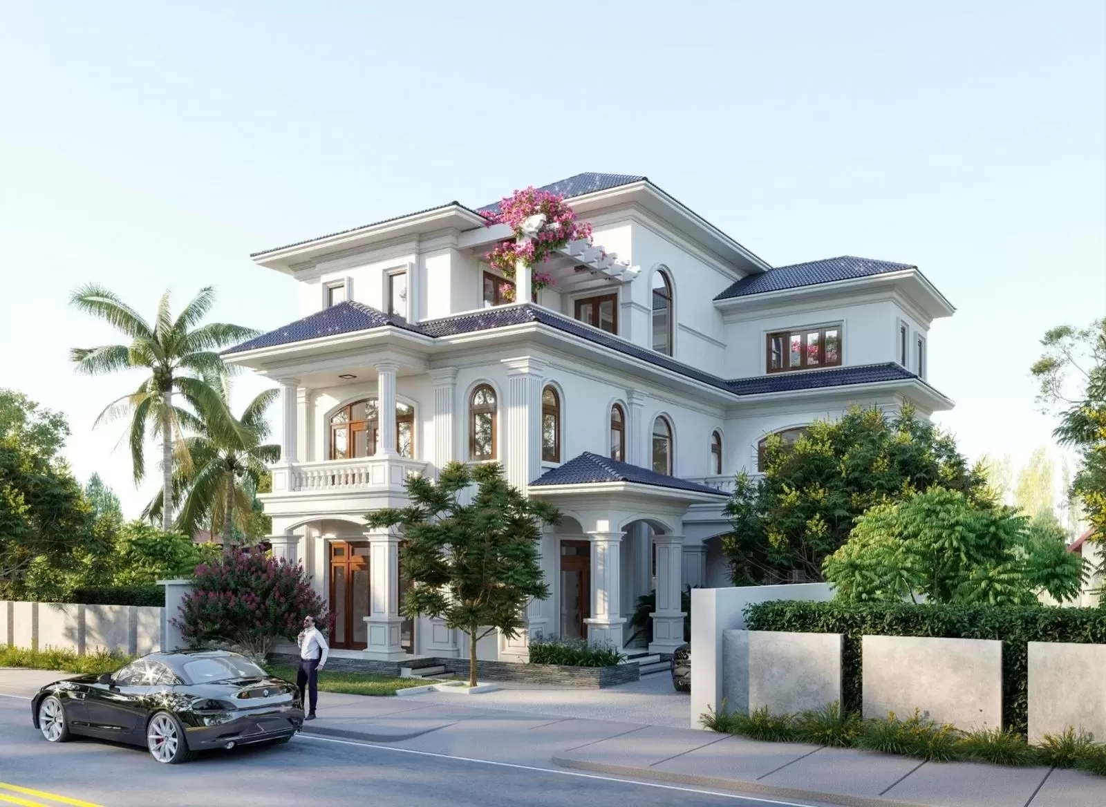 Biệt thự vườn mái nhật chữ L 3 tầng 150m2 tân cổ điển