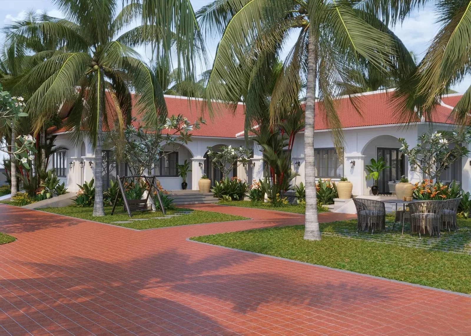 Biệt thự sân vườn 1 tầng 150m2 phong cách truyền thống
