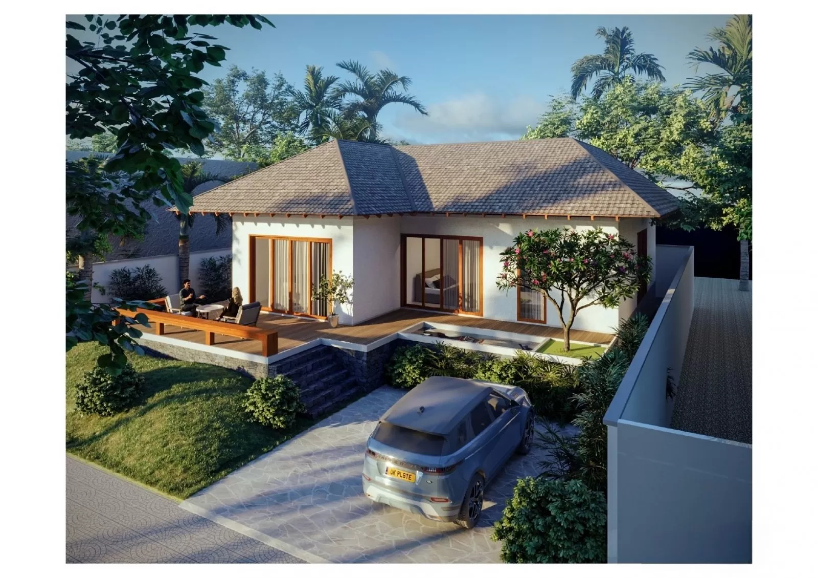 Biệt thự 150m2 hiện đại chữ L 1 tầng có không gian xanh mát