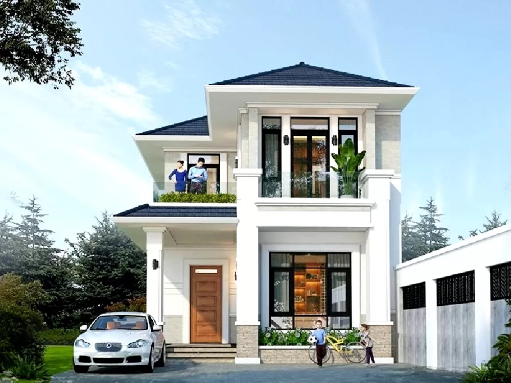 Phối cảnh mẫu nhà 2 tầng 8x10m mái nhật