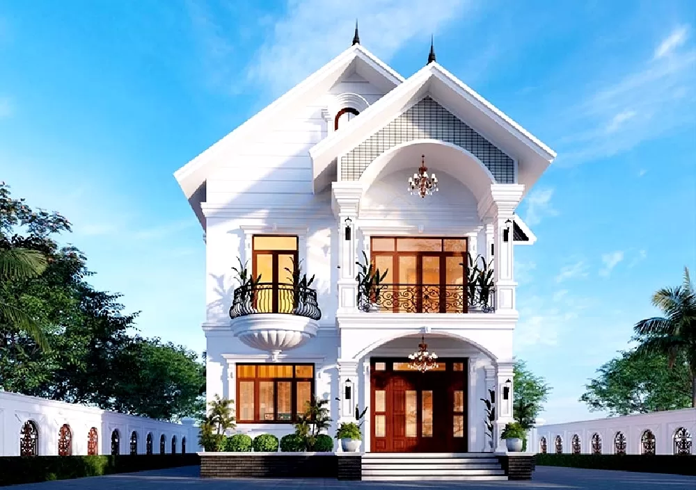 Mẫu nhà 2 tầng 8x10m mái thái