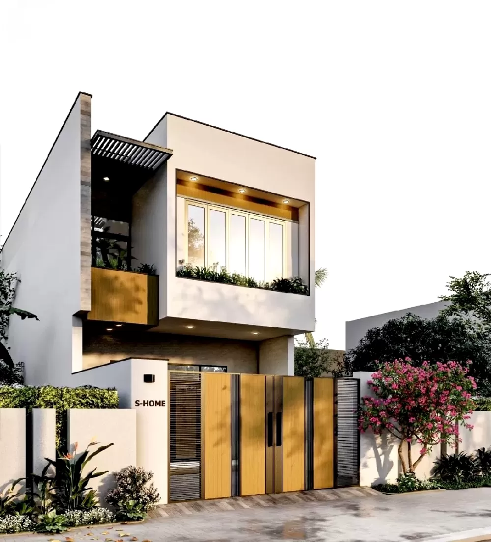 Phối cảnh ngoại thất nhà 2 tầng 8x10m