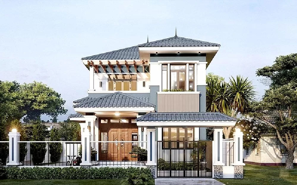 Thiết kế nhà 2 tầng 8x10m có 3 phòng ngủ 1 phòng thờ