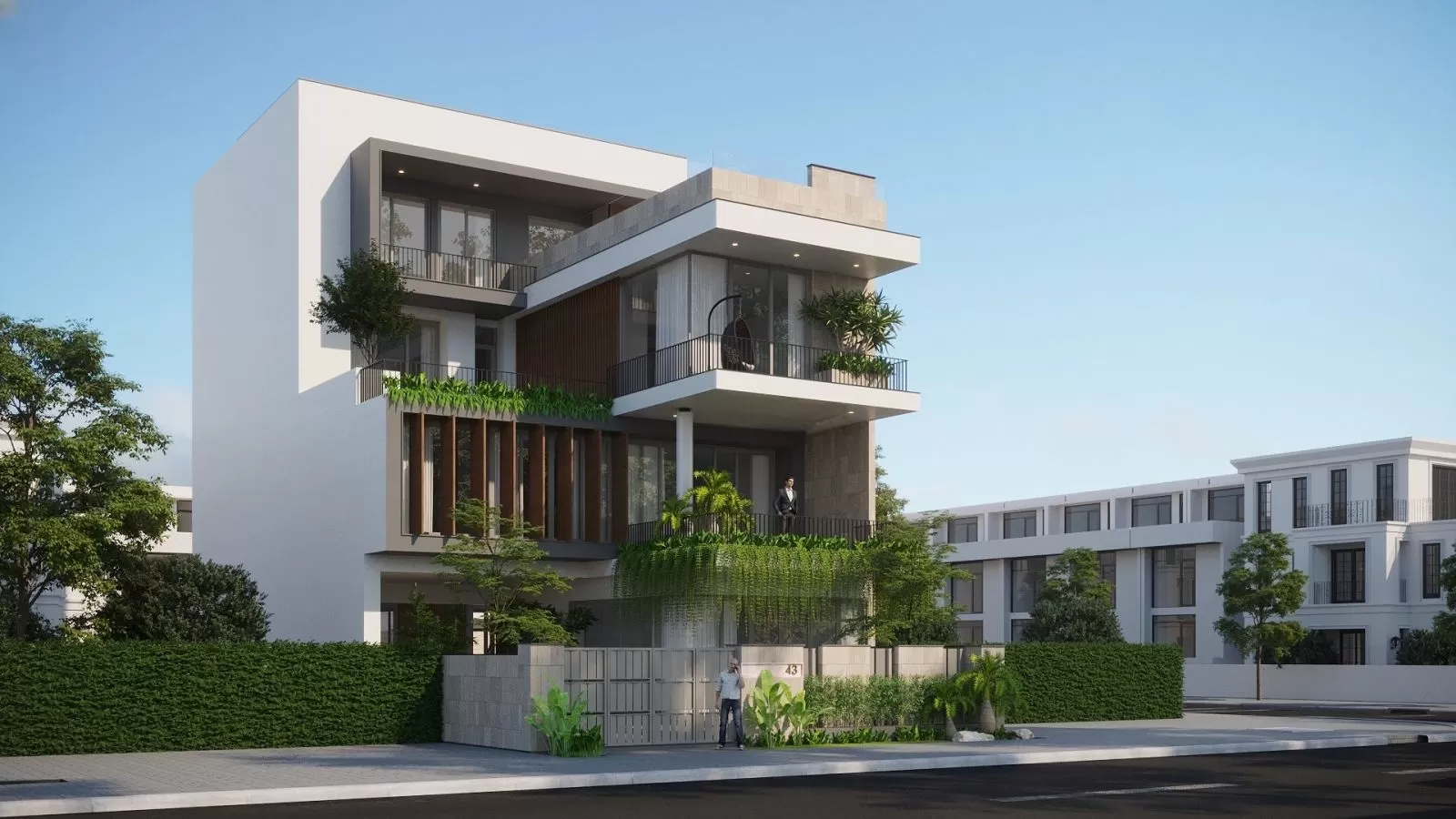 Biệt thự 3 tầng chữ L 10x10m không gian mở