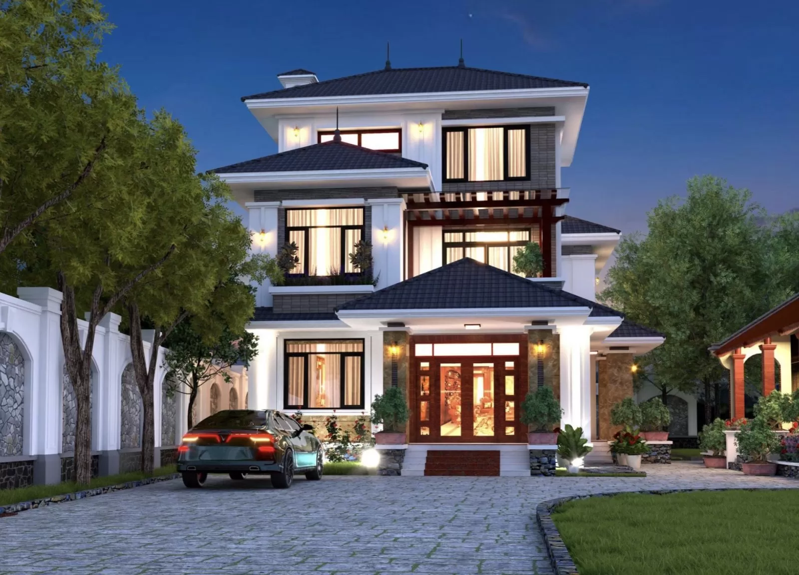 Biệt thự vuông mái nhật 3 tầng phong cách không gian mở