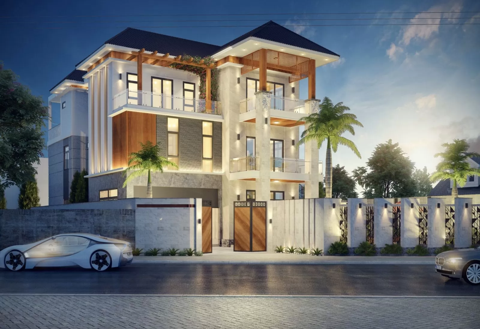Biệt thự 3 tầng 200m2 thiết kế không gian mở có sân thượng rộng lớn