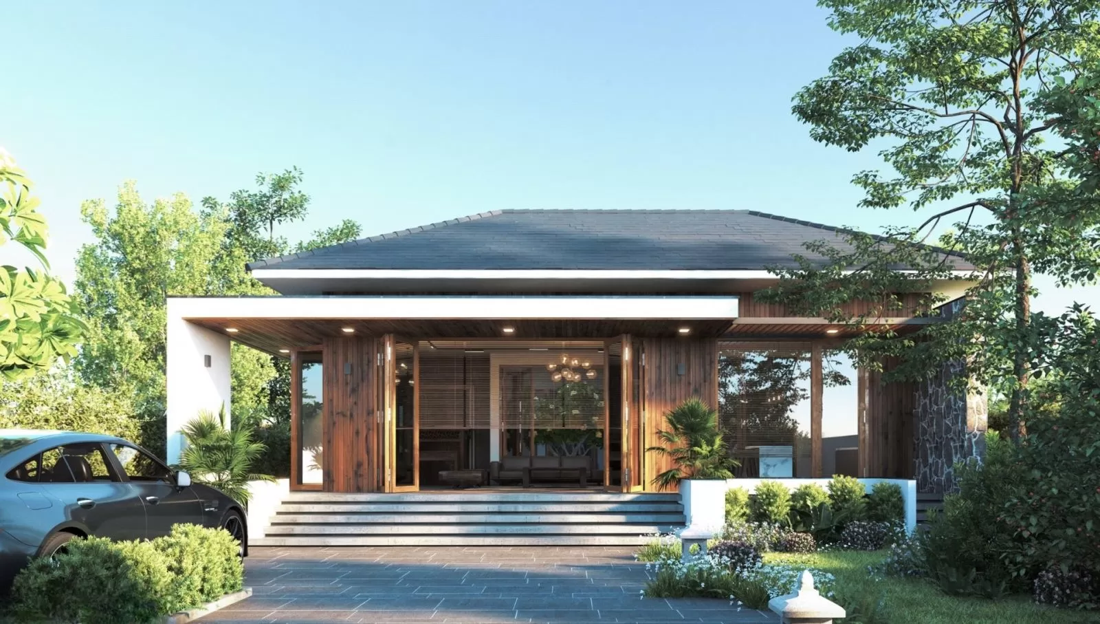 Mẫu biệt thự vườn mái nhật 1 tầng 120m2 không gian mở