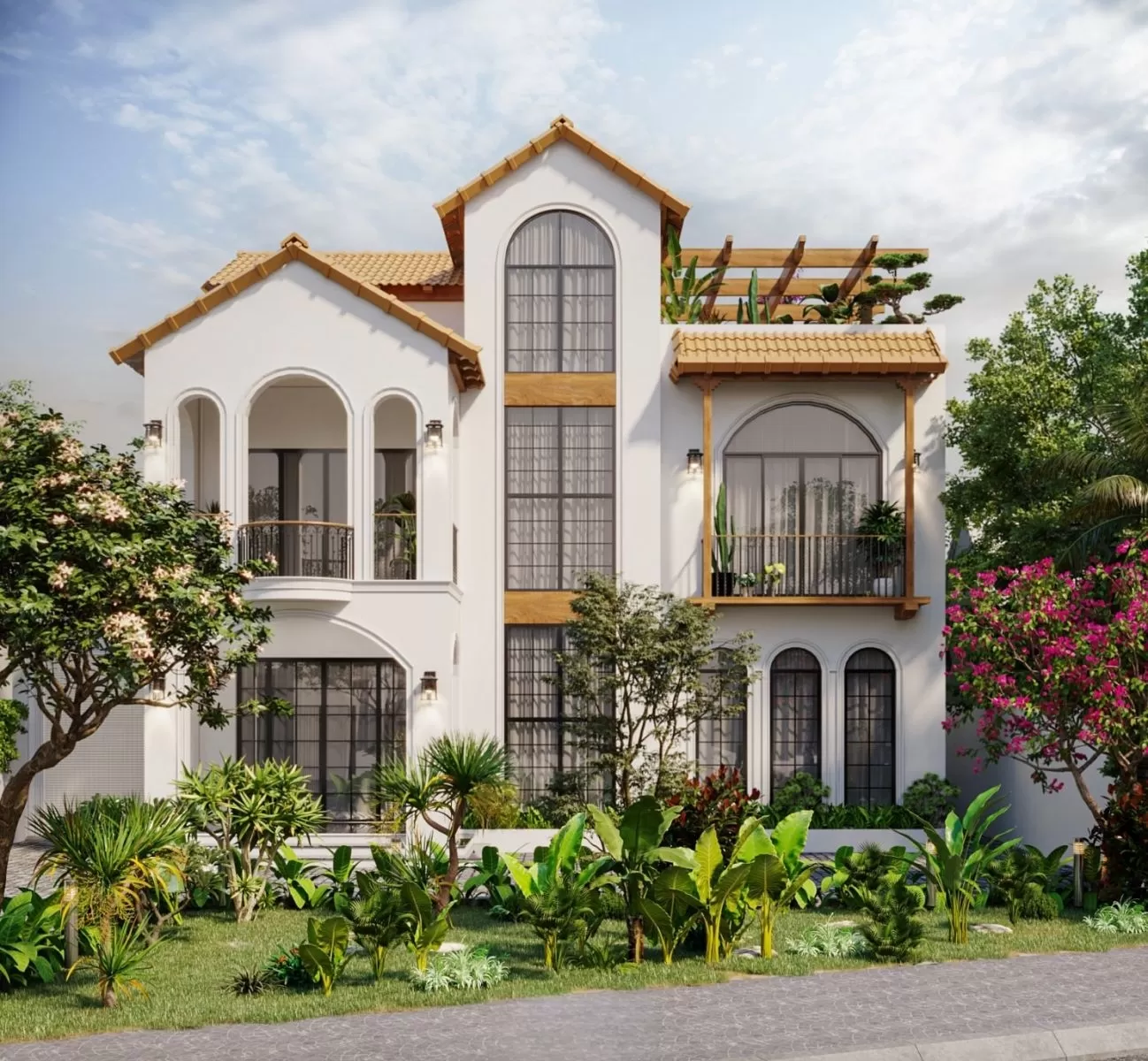Biệt thự 2 tầng 1 tum phong cách Địa Trung Hải không gian mở