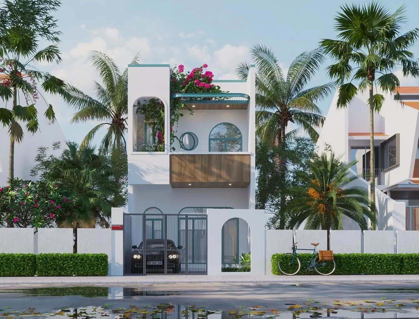 Nhà 2 tầng ngang 10m sâu 7m phong cách Santorini
