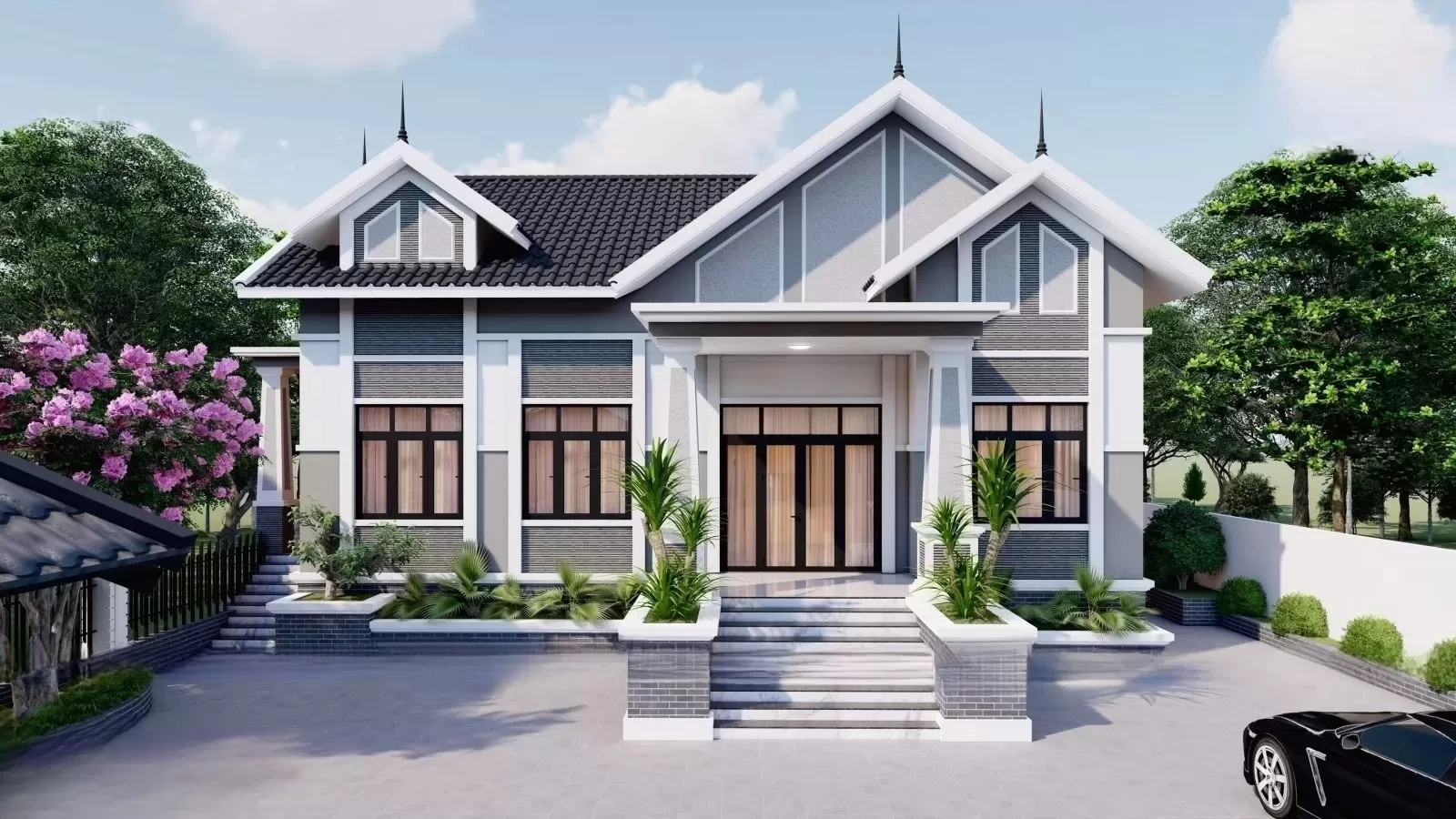 Nhà mặt tiền 10m dài 7m được xây trên thế đất vuông vắn, đầy đặn