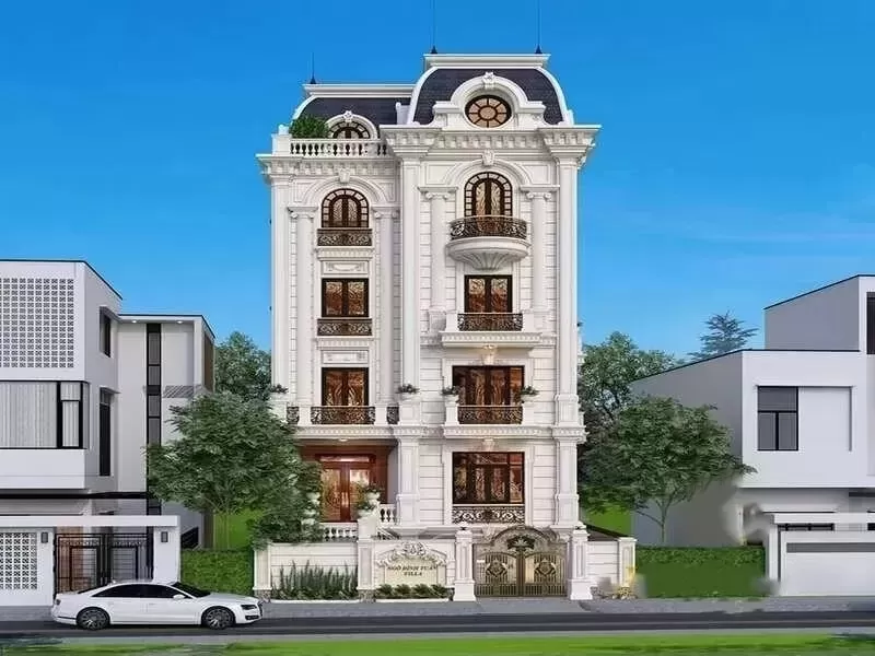 Nhà 5 tầng tân cổ điển sở hữu vẻ đẹp sang trọng cùng không gian sống tiện nghi phù hợp với phân khúc xa hoa cho giới thượng lưu