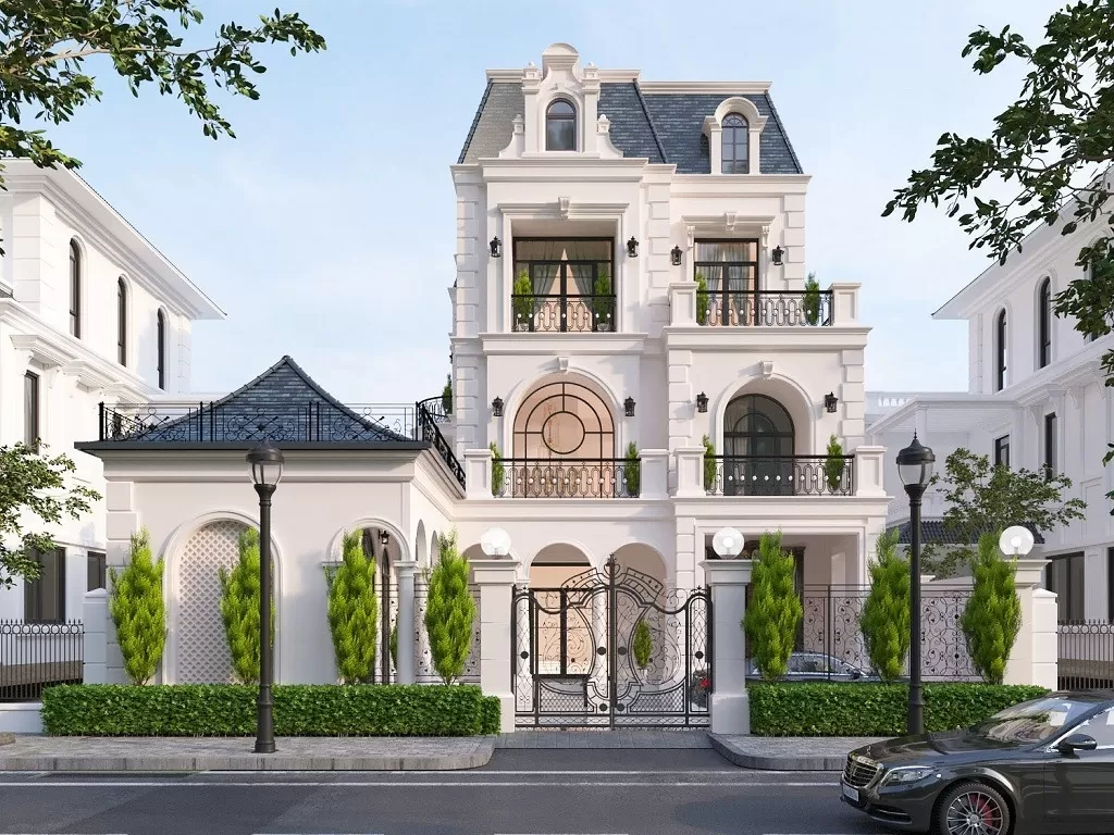 Với phong cách tân cổ điển, những hoa văn đường chỉ được chạm trổ khéo léo cùng với đó là những hệ trụ cột vuông vức tạo nét đồ sộ nguy nga… tất cả thể hiện được đẳng cấp và gu thẩm mỹ tinh tế của gia chủ