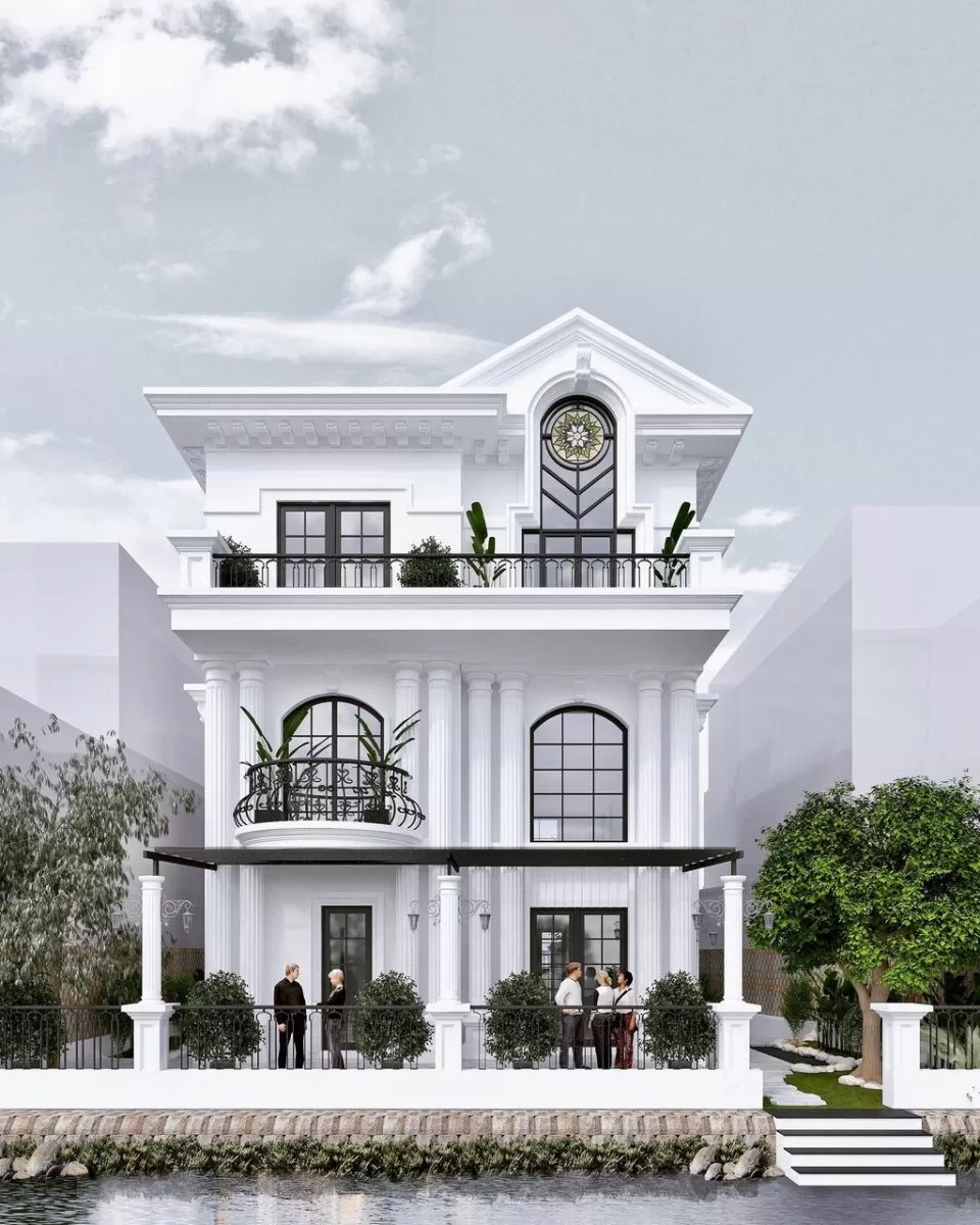 Với phong cách tân cổ điển, những hoa văn đường chỉ được chạm trổ khéo léo cùng với đó là những hệ trụ cột vuông vức tạo nét đồ sộ nguy nga… tất cả thể hiện được đẳng cấp và gu thẩm mỹ tinh tế của gia chủ