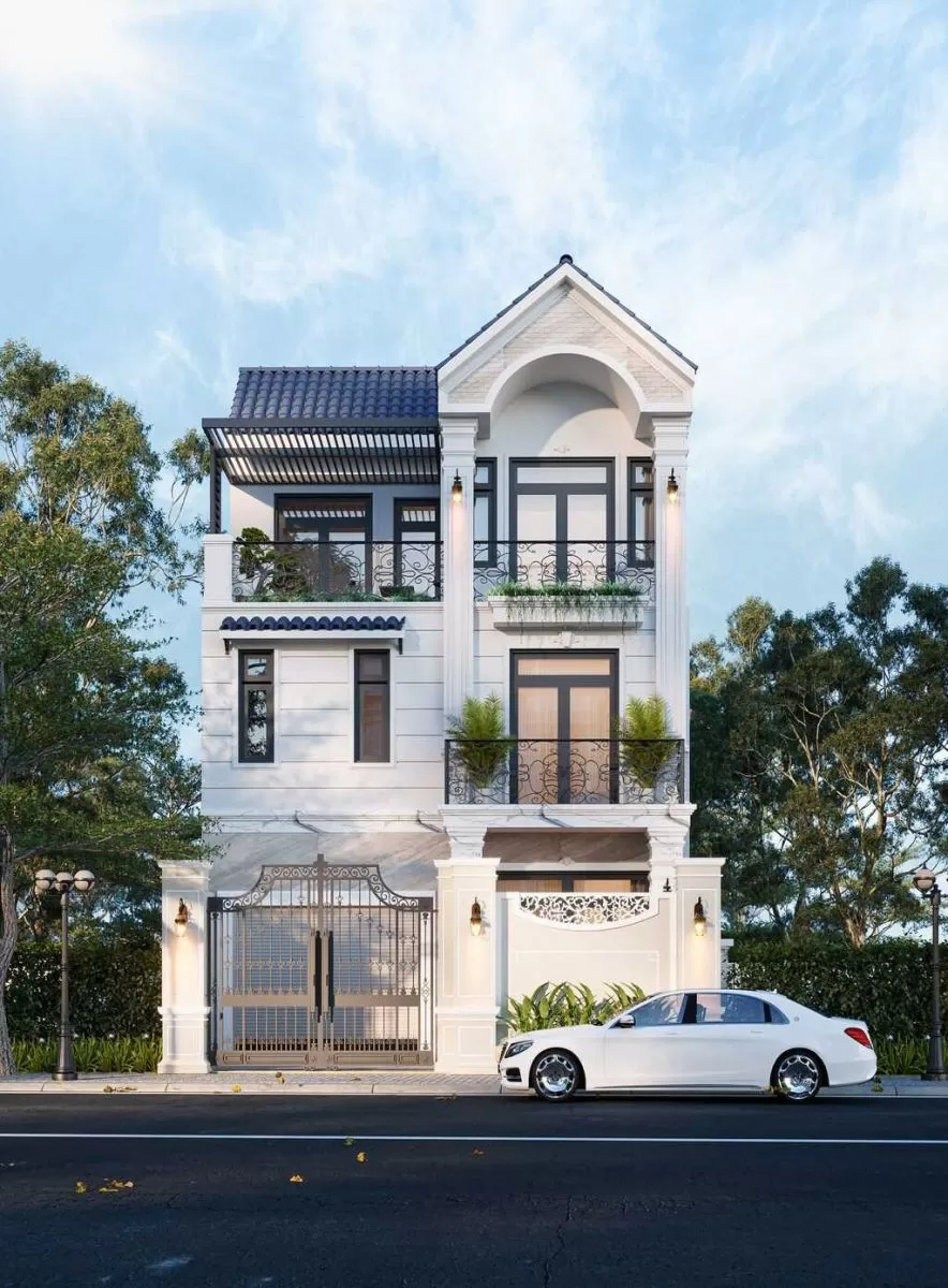 Với phong cách tân cổ điển, những hoa văn đường chỉ được chạm trổ khéo léo cùng với đó là những hệ trụ cột vuông vức tạo nét đồ sộ nguy nga… tất cả thể hiện được đẳng cấp và gu thẩm mỹ tinh tế của gia chủ