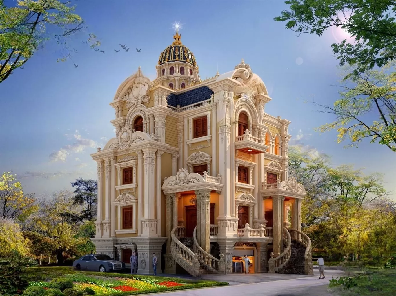 Biệt thự 4 tầng cổ điển sở hữu vẻ đẹp sang trọng của lối kiến trúc cổ Hy Lạp và La Mã. Những mẫu biệt thự này mang đến nét đẹp thanh lịch, xa hoa kiểu hoàng gia, cùng không gian sống tiện nghi đẳng cấp trở thành chuẩn mực trong phân khúc thiết kế biệt thự xa hoa cho giới thượng lưu.