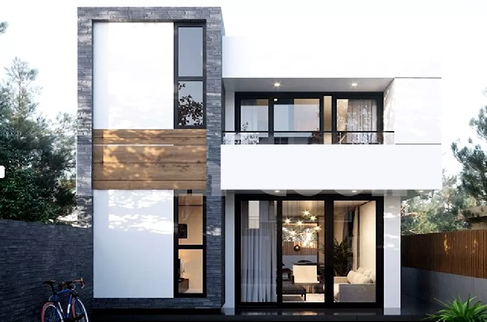 Thiết kế nhà 1 trệt 1 lầu 8x15 mái bằng
