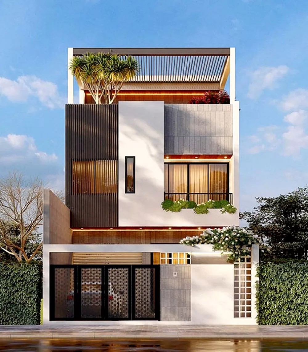 Mẫu nhà 1 trệt 1 lầu 8x15 có sân thượng đẹp