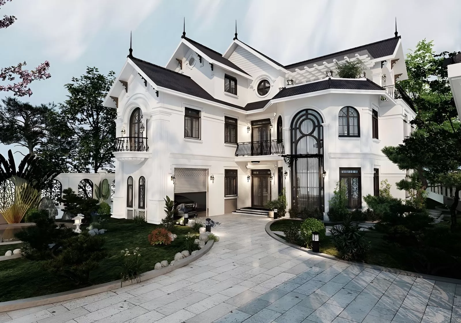 Biệt thự sân vườn mái thái chữ L 2 tầng 3 phòng ngủ 8x15