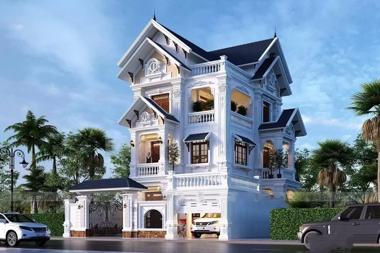 Mẫu nhà phố 3 tầng 1 tum mái thái tân cổ điển 8x15 3 phòng ngủ