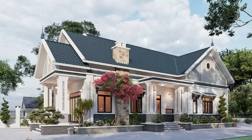 Cách bố trí phong thuỷ thiết kế nhà vườn 1.5 tầng