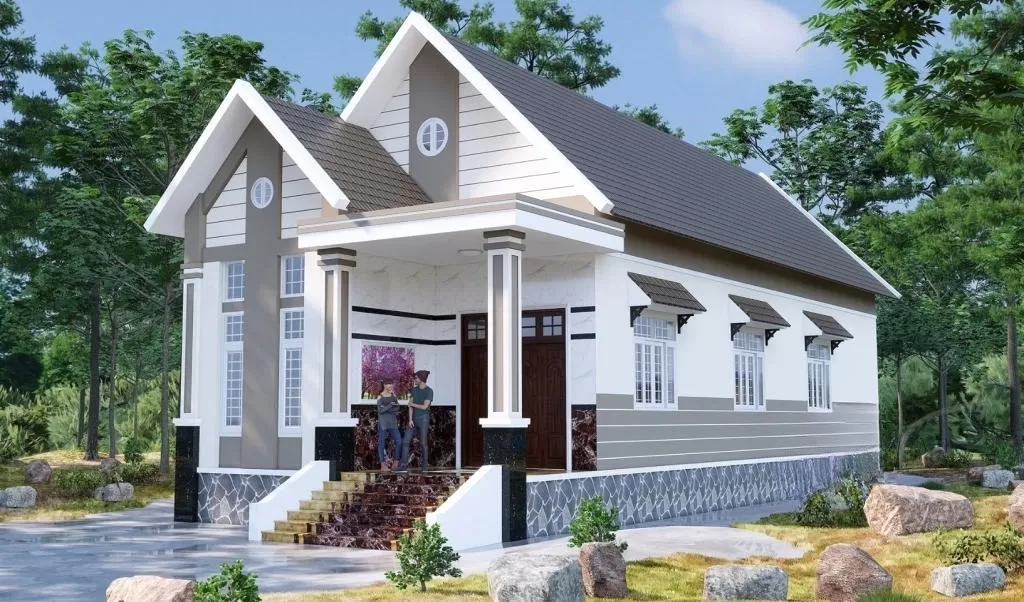 Thiết kế mái hiên cho nhà 8x10m vuông 1 tầng