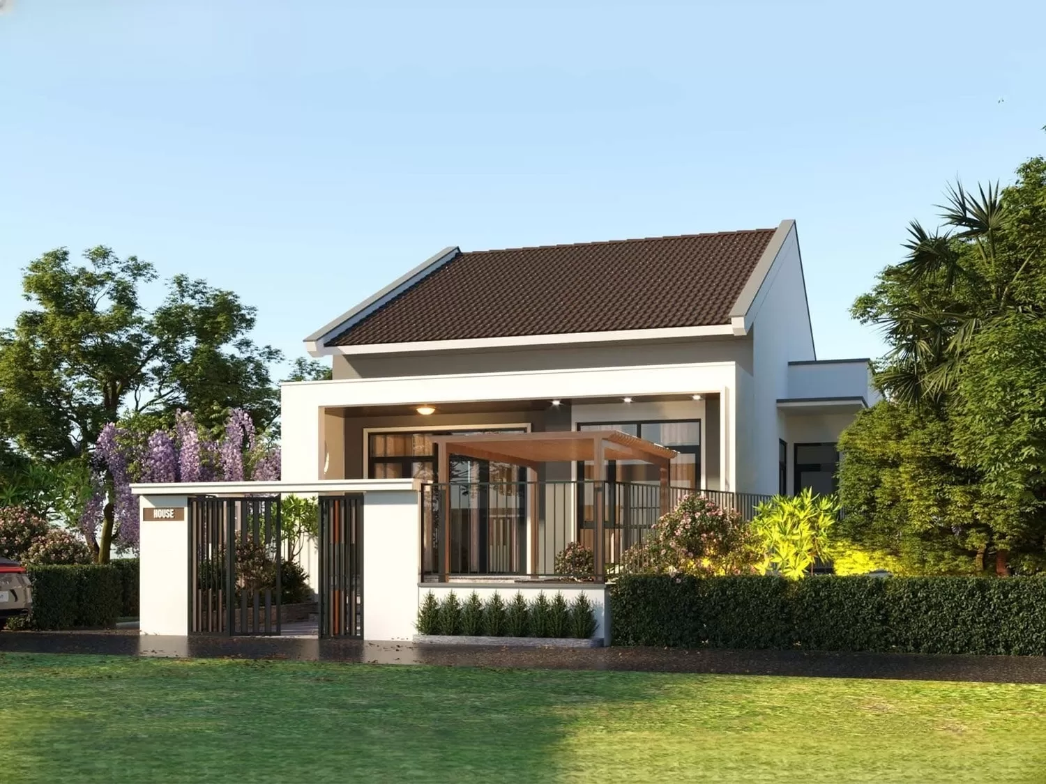 Thiết kế nhà sân vườn 1 tầng 8x10m hiện đại