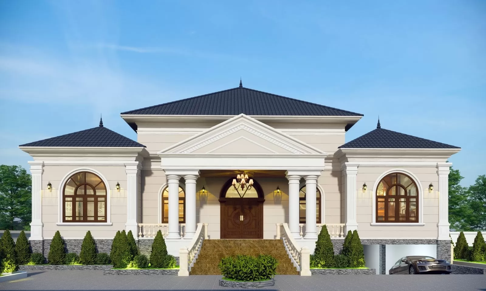 Thiết kế nhà sân vườn 1 tầng 8x10m tân cổ điển