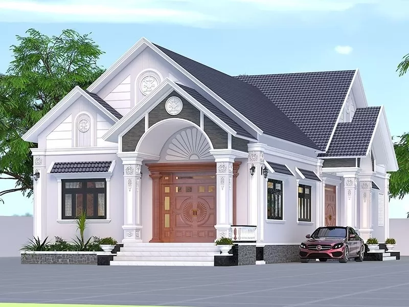 Mẫu nhà vuông 1 tầng 8x10m mái thái