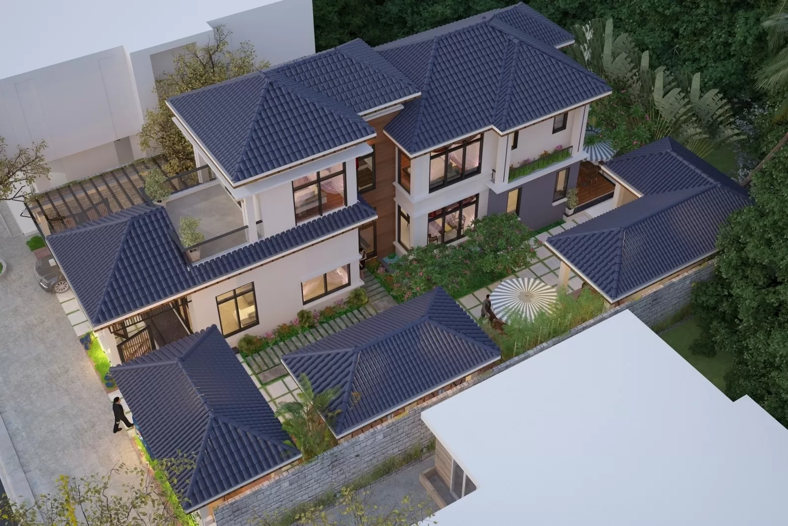 Bản thiết kế nhà 2 tầng 5 phòng ngủ mái nhật hiện đại 150m2