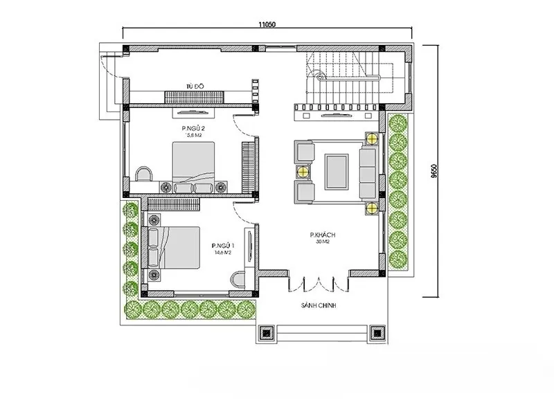 Bản vẽ mặt bằng nhà 2 tầng 5 phòng ngủ phong cách cổ điển 150m2
