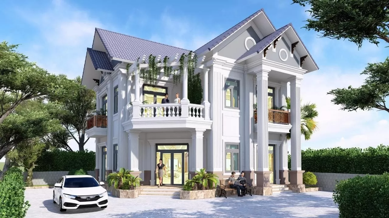 Mẫu nhà 2 tầng 5 phòng ngủ 150m2 tân cổ điển