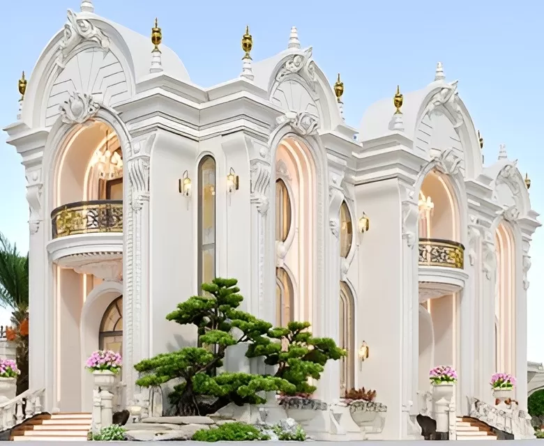 Mẫu nhà 2 tầng 5 phòng ngủ 150m2 cổ điển