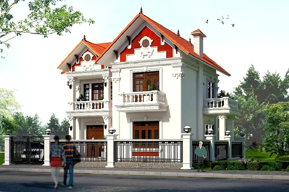 Mẫu biệt thự 2 tầng 6 phòng ngủ mái thái