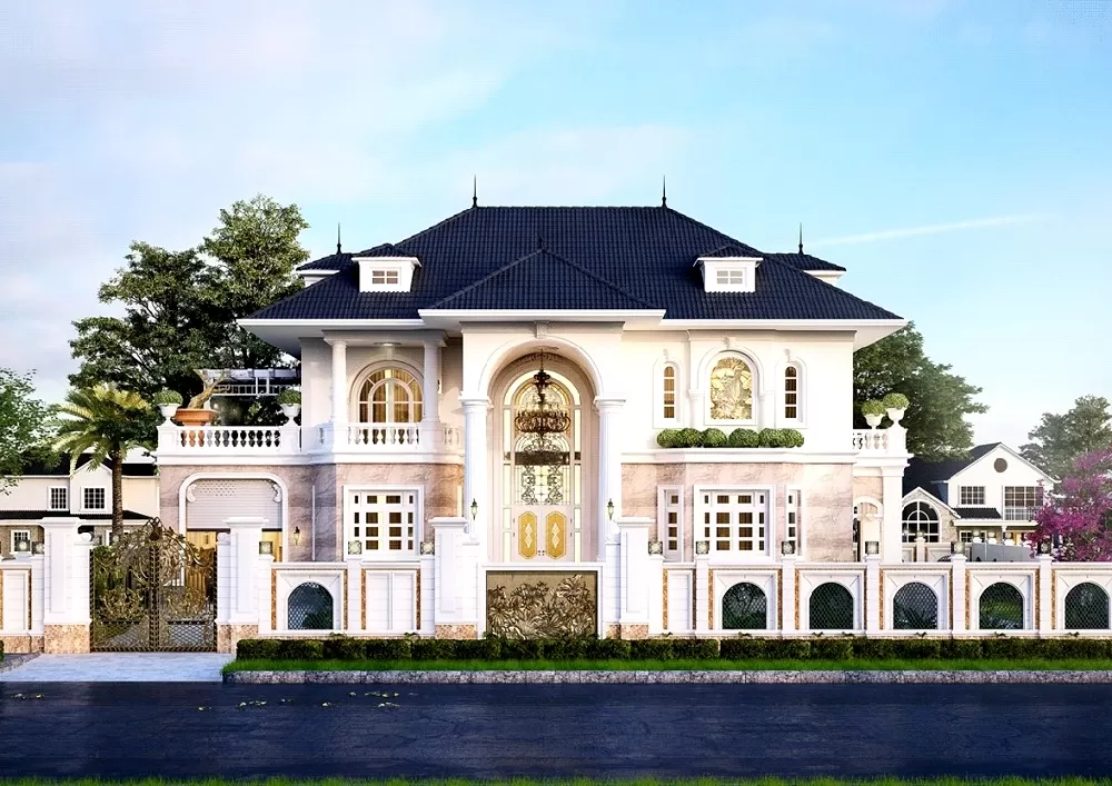 Mẫu biệt thự 2 tầng mái nhật 6 phòng ngủ