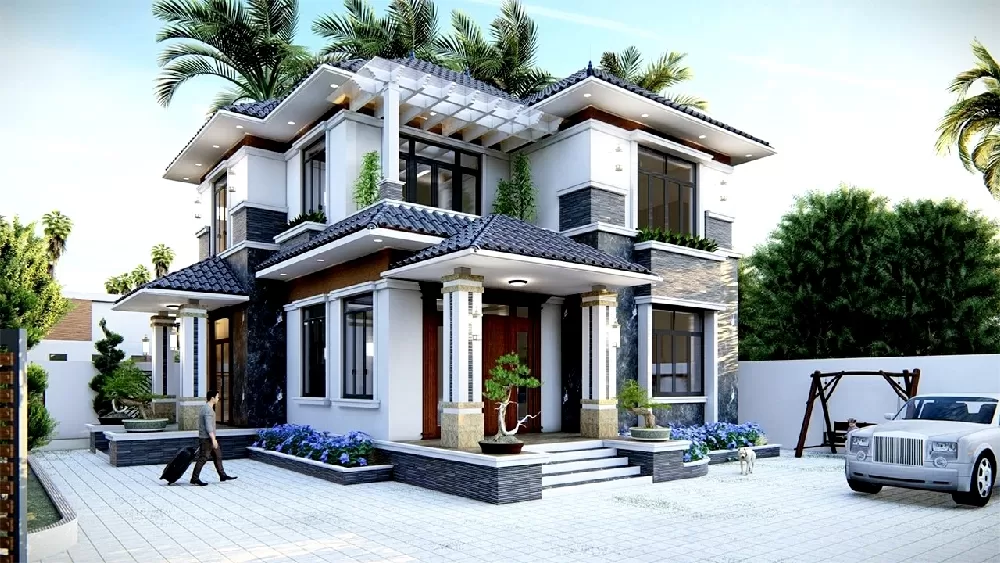 Mẫu thiết kế nhà 2 tầng mái nhật hiện đại
