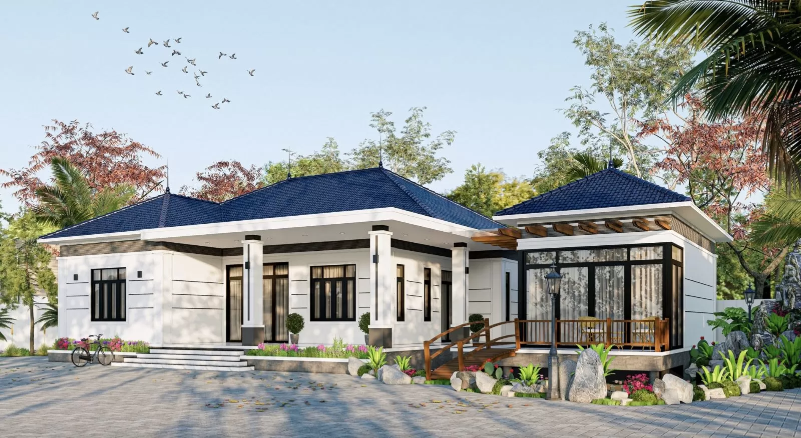 Muốn xây biệt thự vườn 1 tầng thoải mái phải có diện tích đất xây dựng lớn