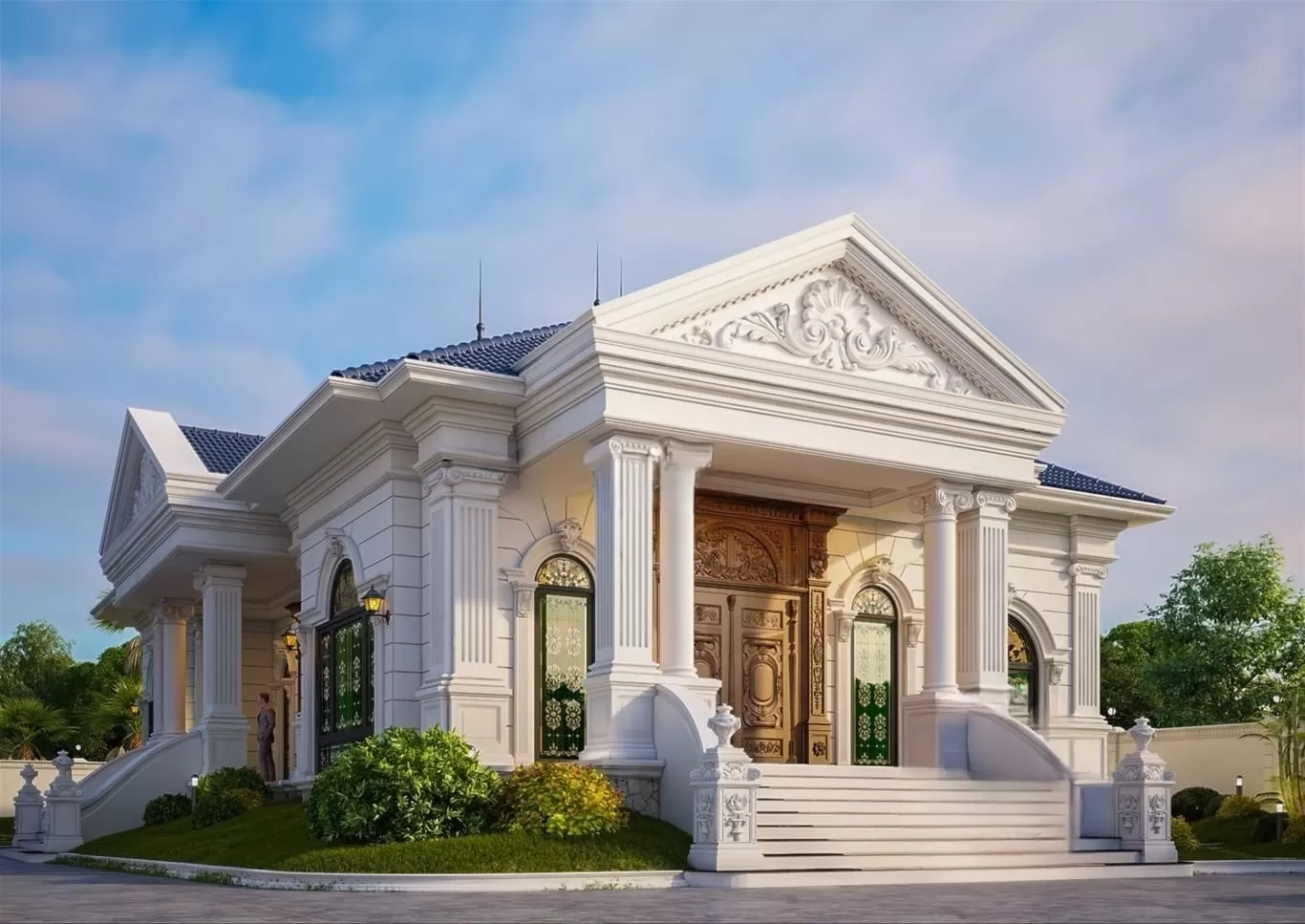Biệt thự nhà vườn 1 tầng 4 phòng ngủ phong cách cổ điển